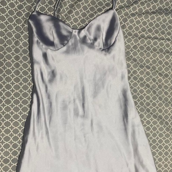 slim fit dress slacks Zara Deep Grey Premium Satin Effect Midi Dress With Long Sleeves